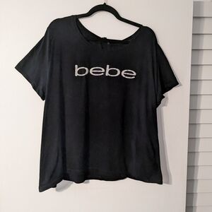 Bebe Black And Silver Short Sleeve Logo Tee